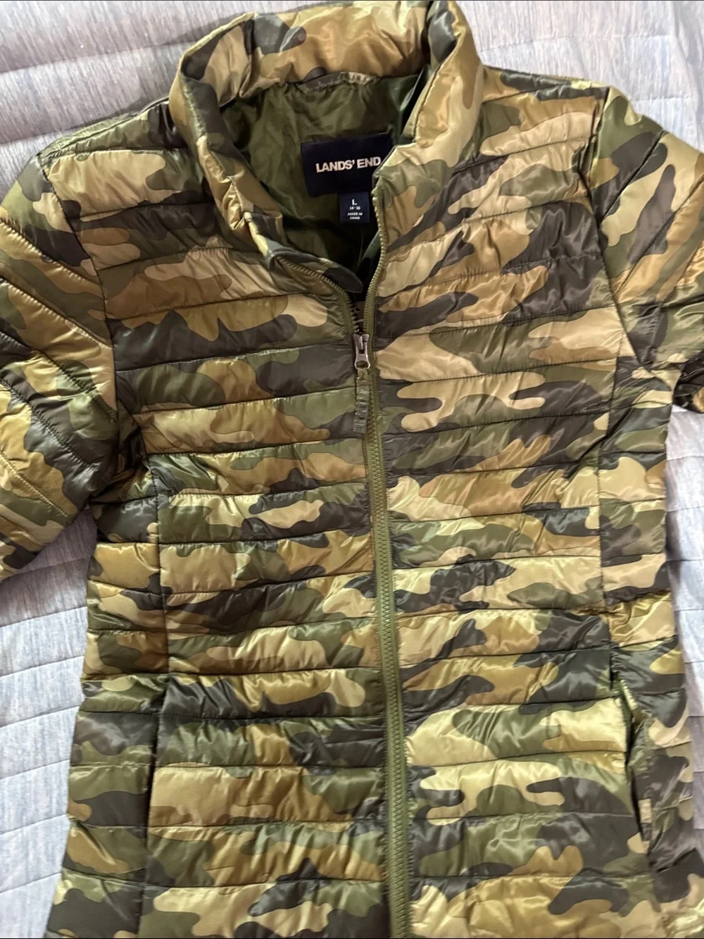 Lands' End Women's Camouflage Quilted Packable Jacket - Olive/Khaki